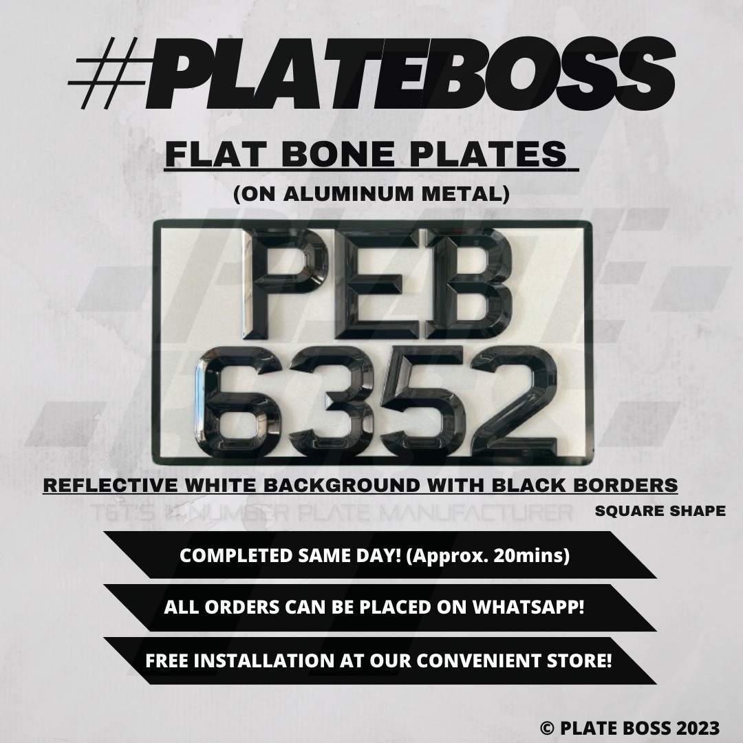 Reflective White Background with Black Borders (Flat Bone on Aluminum Metal) - SINGLE