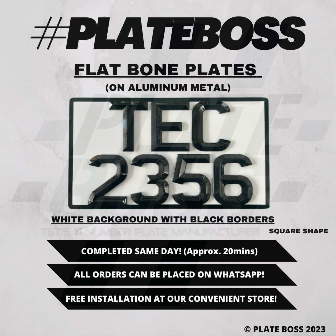 White Background with Black Borders (Flat Bone on Aluminum Metal) - PAIR
