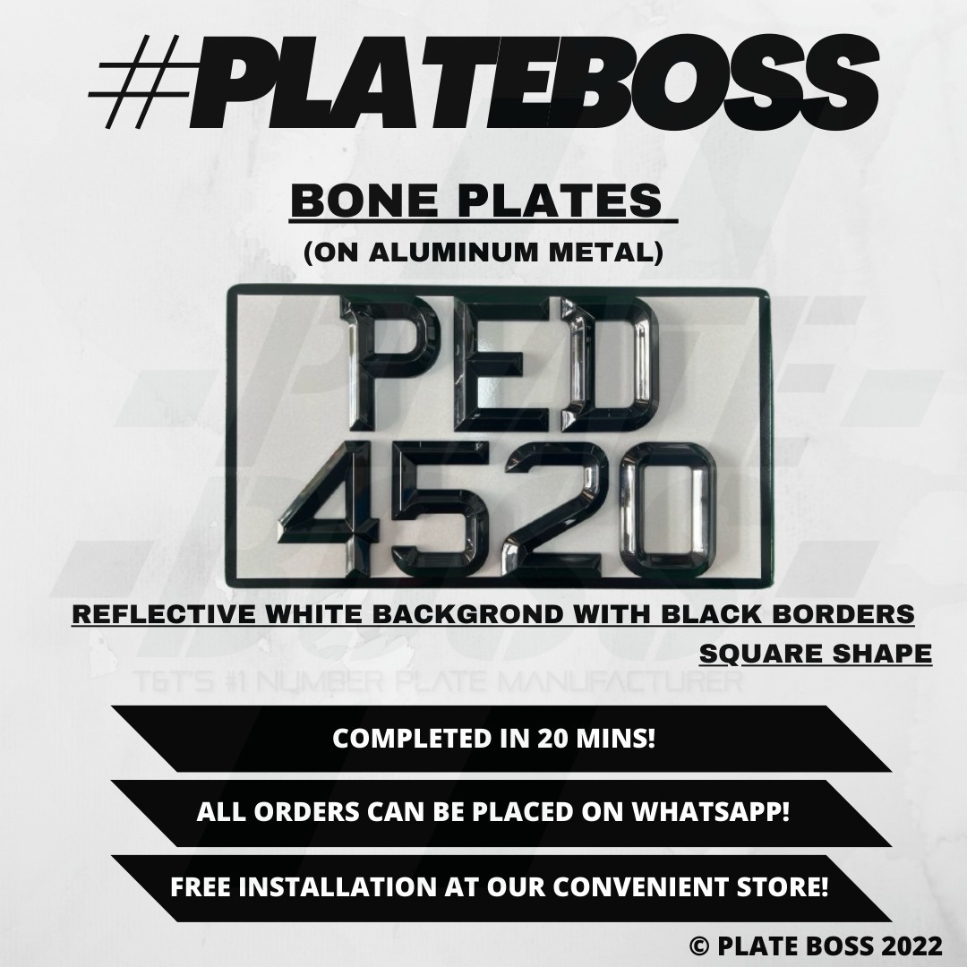Reflective White Background with Black Borders (Regular Bone Plate on Aluminum Metal) - PAIR