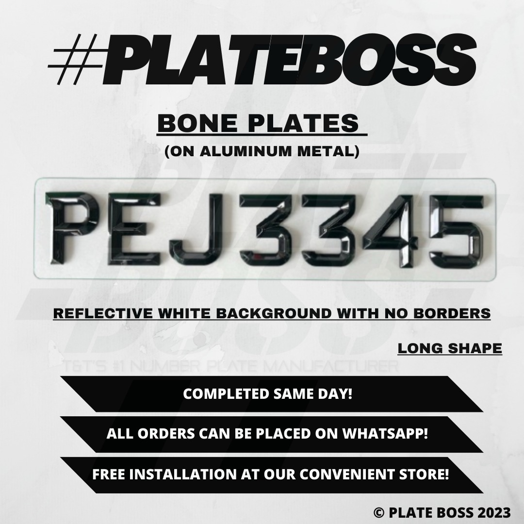 Reflective White Background No Borders (Regular Bone Plate on Aluminum Metal) - PAIR