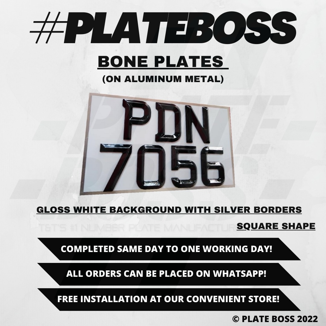 Gloss White Background with Silver Borders (Regular Bone Plate on Aluminum Metal)