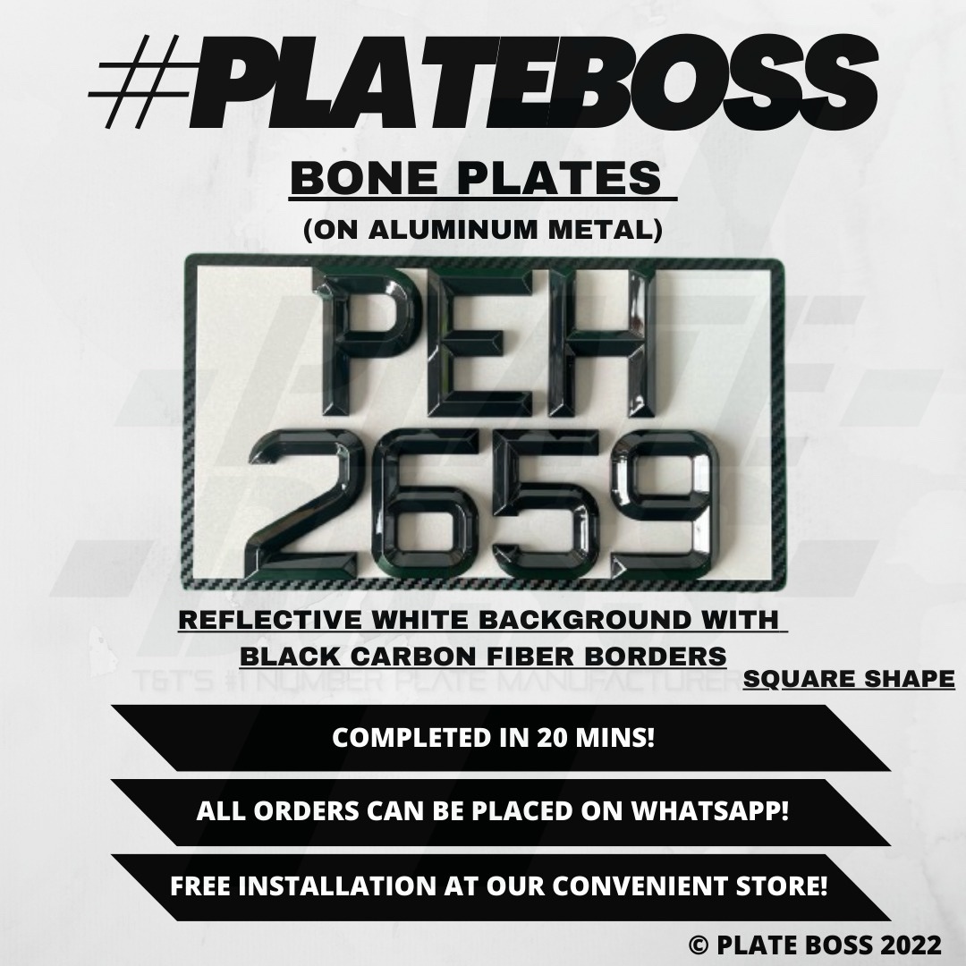 Reflective White Background with Black Carbon Fiber Borders (Regular Bone Plate on Aluminum Metal) - PAIR