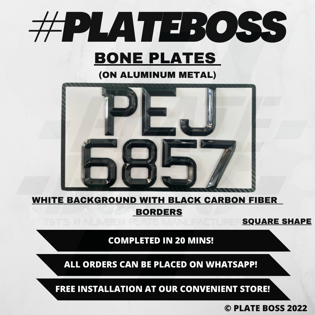 White Background with Black Carbon Fiber Borders (Regular Bone Plate on Aluminum Metal) - PAIR