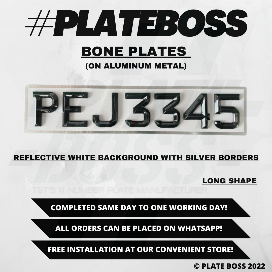 Reflective White Background with Silver Borders (Regular Bone Plate on Aluminum Metal) - PAIR