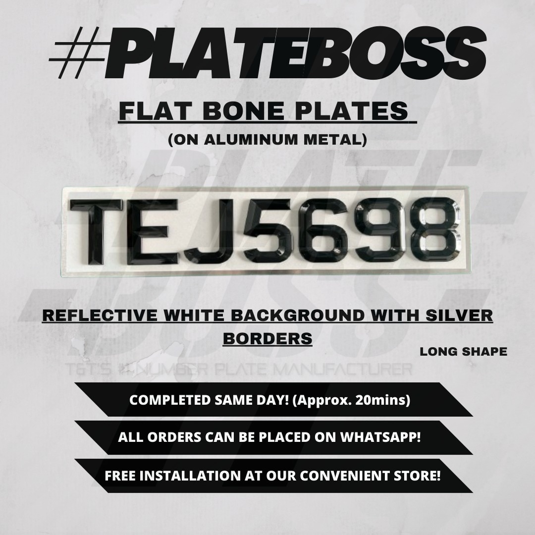 Reflective White Background with Silver Borders (Flat Bone on Aluminum Metal) - PAIR