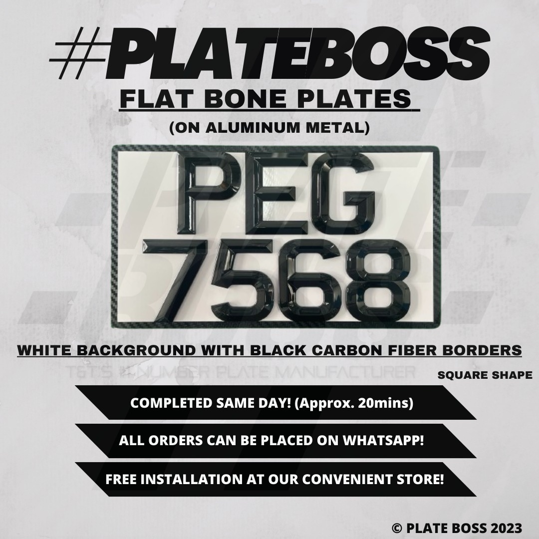White Background with Black Carbon Fiber Borders (Flat Bone on Aluminum Metal) - PAIR