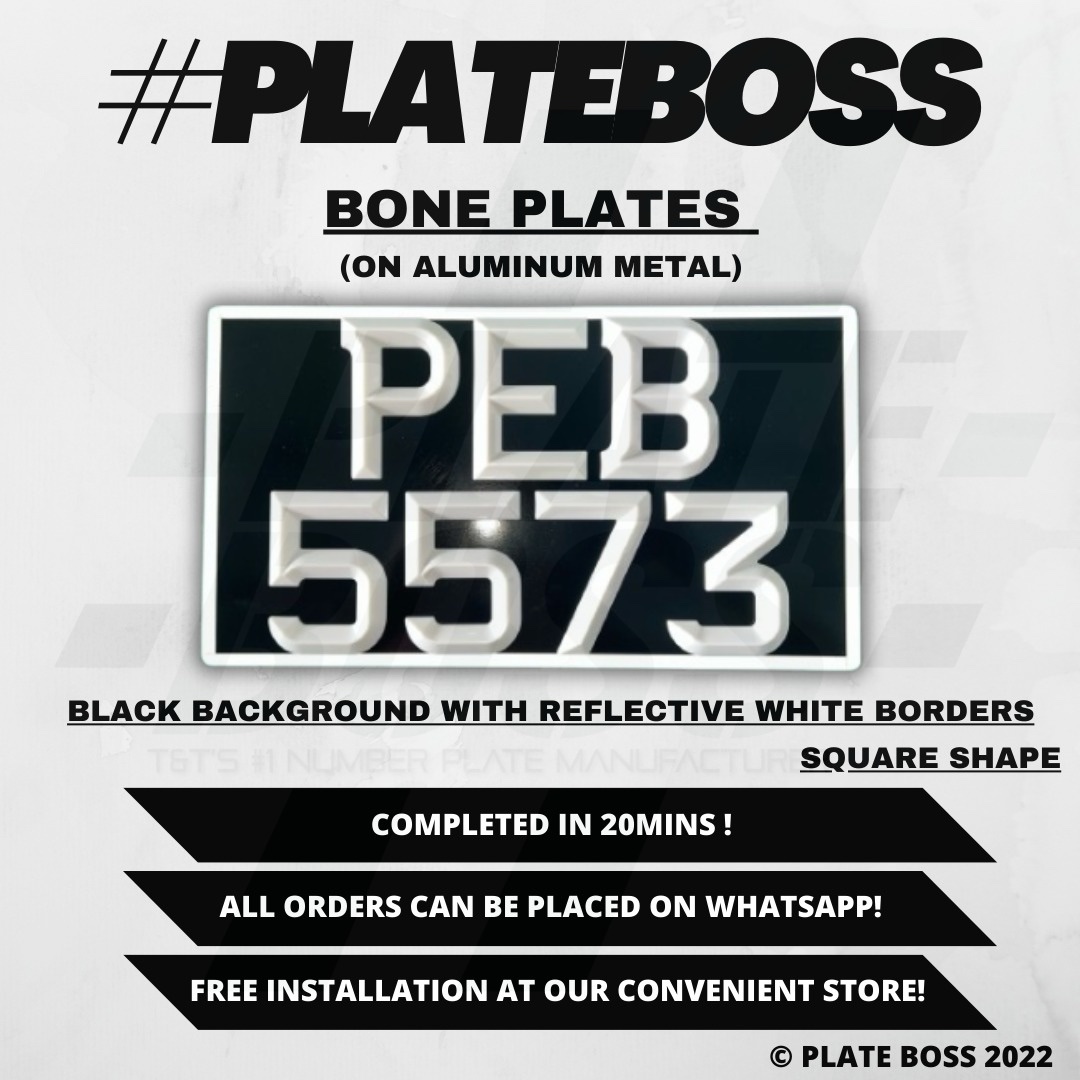 Black Background with Reflective White Borders (Regular Bone Plate on Aluminum Metal) - PAIR