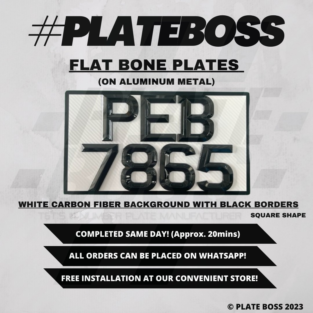 White Carbon Fiber Background with Black Borders (Flat Bone on Aluminum Metal) - PAIR