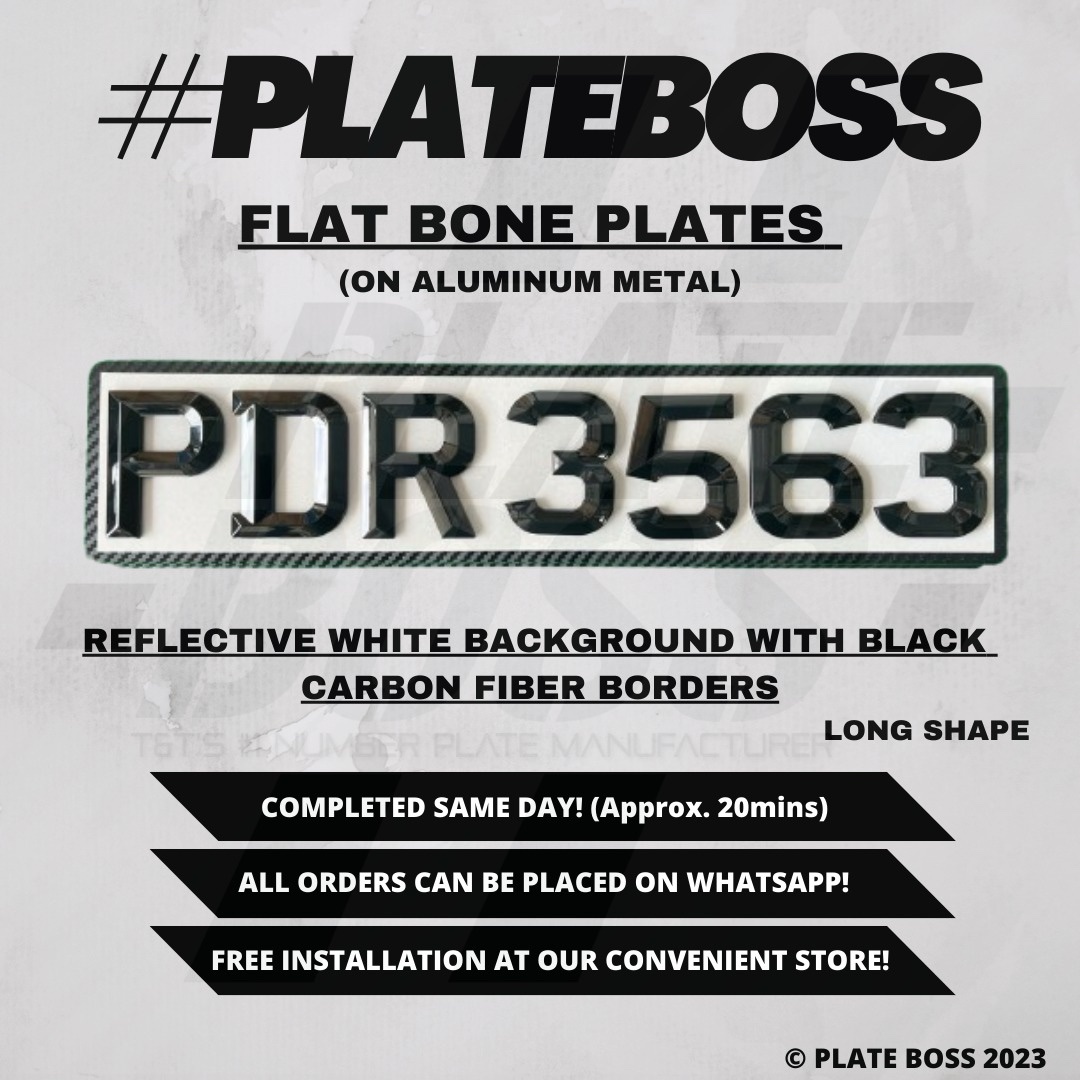 Reflective White Background with Black Carbon Fiber Borders  (Flat Bone on Aluminum Metal) - PAIR