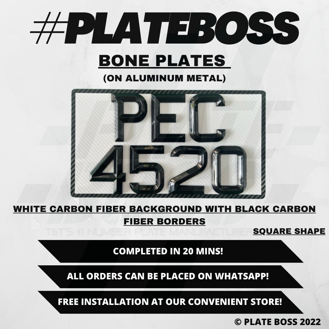 White Carbon Fiber Background with Black Carbon Fiber Borders (Regular Bone Plate on Aluminum Metal) - PAIR