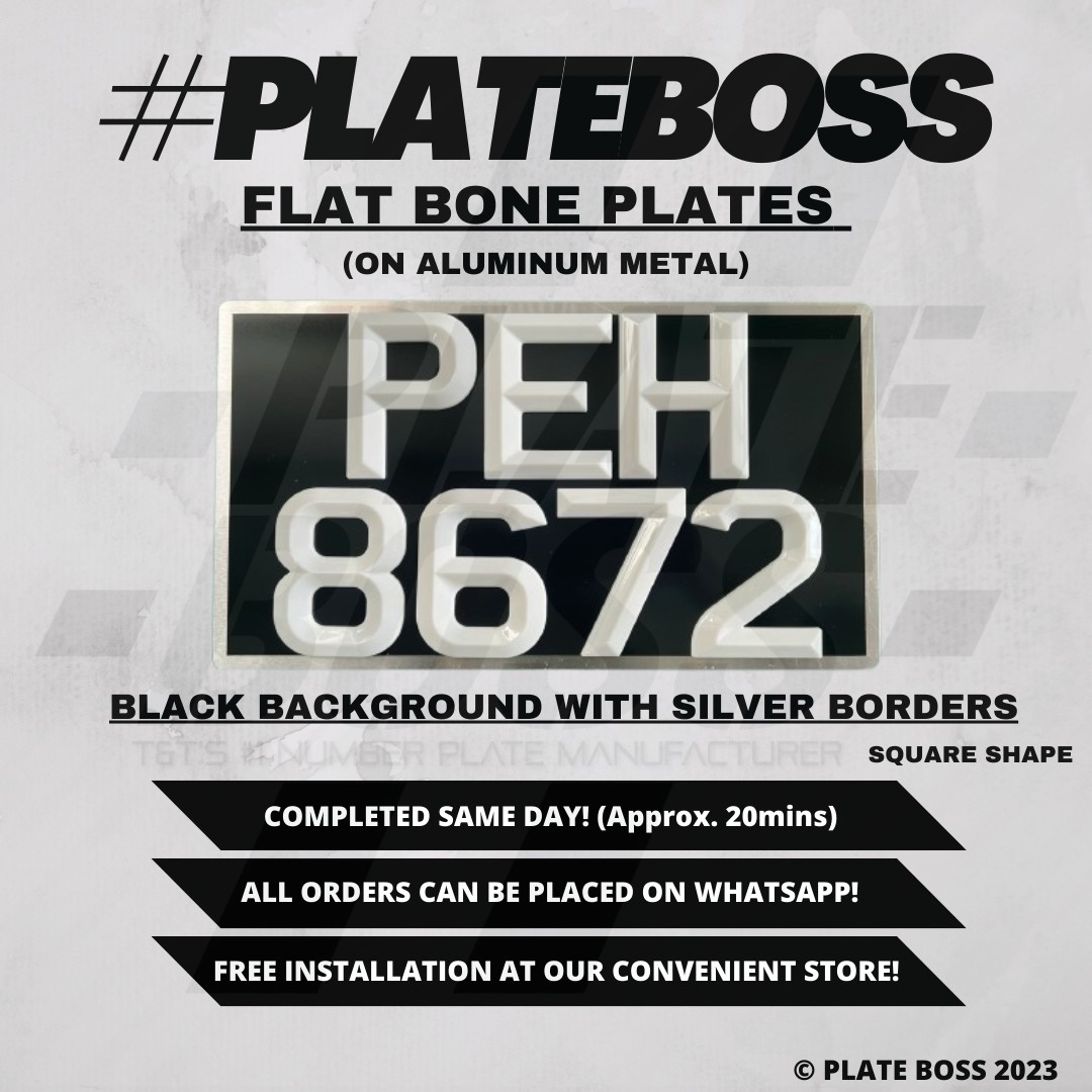 Black Background with Silver Borders (Flat Bone on Aluminum Metal) - PAIR