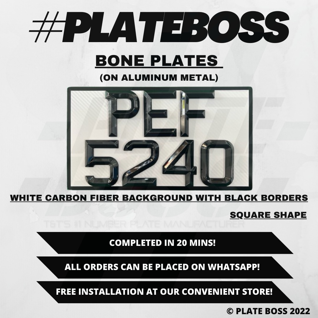 White Carbon Fiber with Black Borders (Regular Bone Plate on Aluminum Metal) - PAIR
