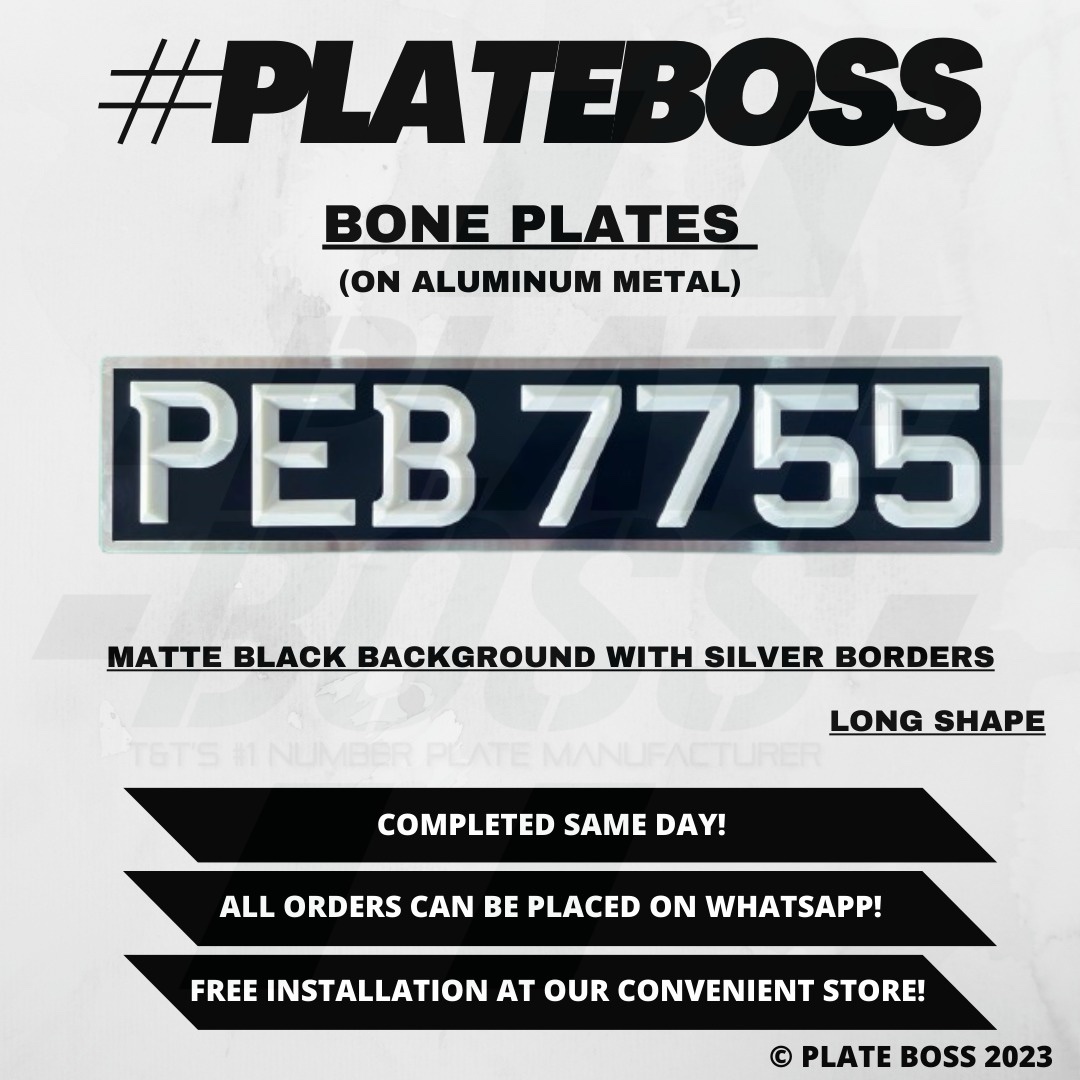 Matte Black Background with Silver Borders (Regular Bone Plate on Aluminum Metal) - PAIR