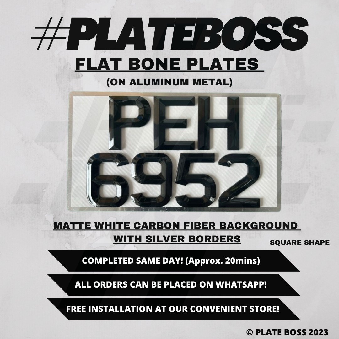 Matte White Carbon Fiber Background with Silver Borders (Flat Bone on Aluminum Metal) - SINGLE
