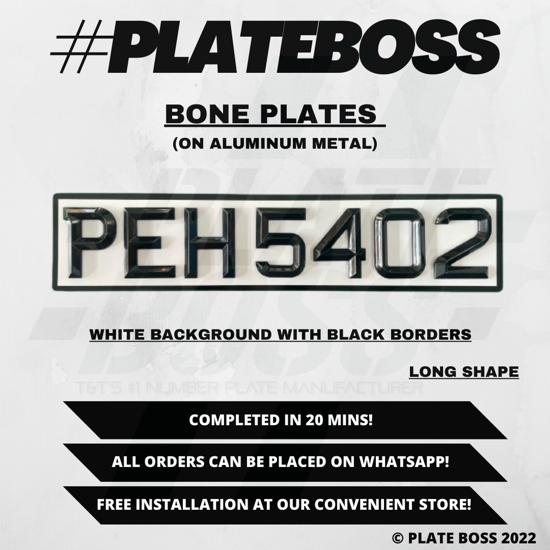 White Background with Black Borders (Regular Bone Plate on Aluminum Metal) - PAIR