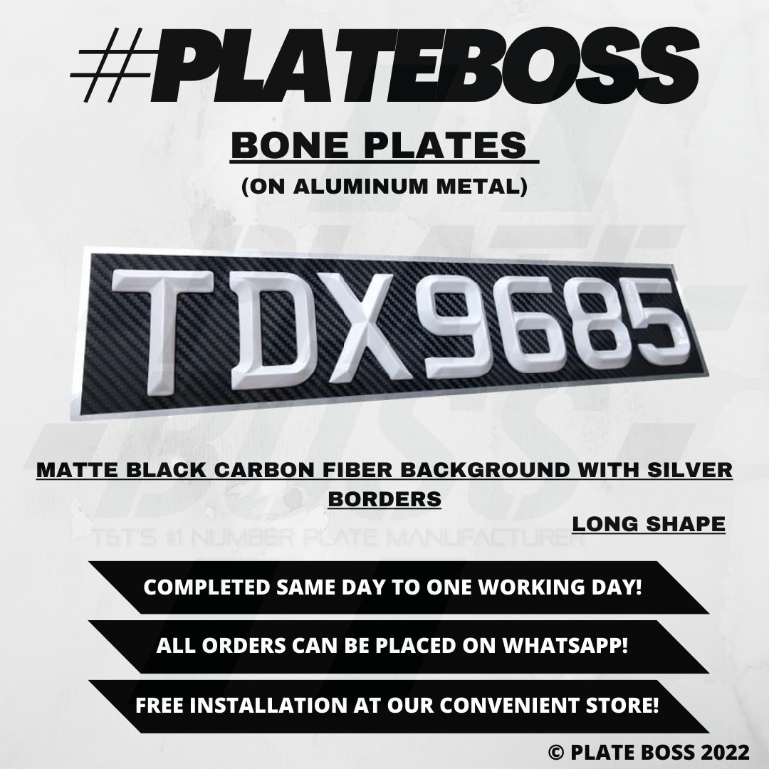 Black Carbon Fiber Background with Silver Border (Regular Bone Plate on Aluminum Metal)