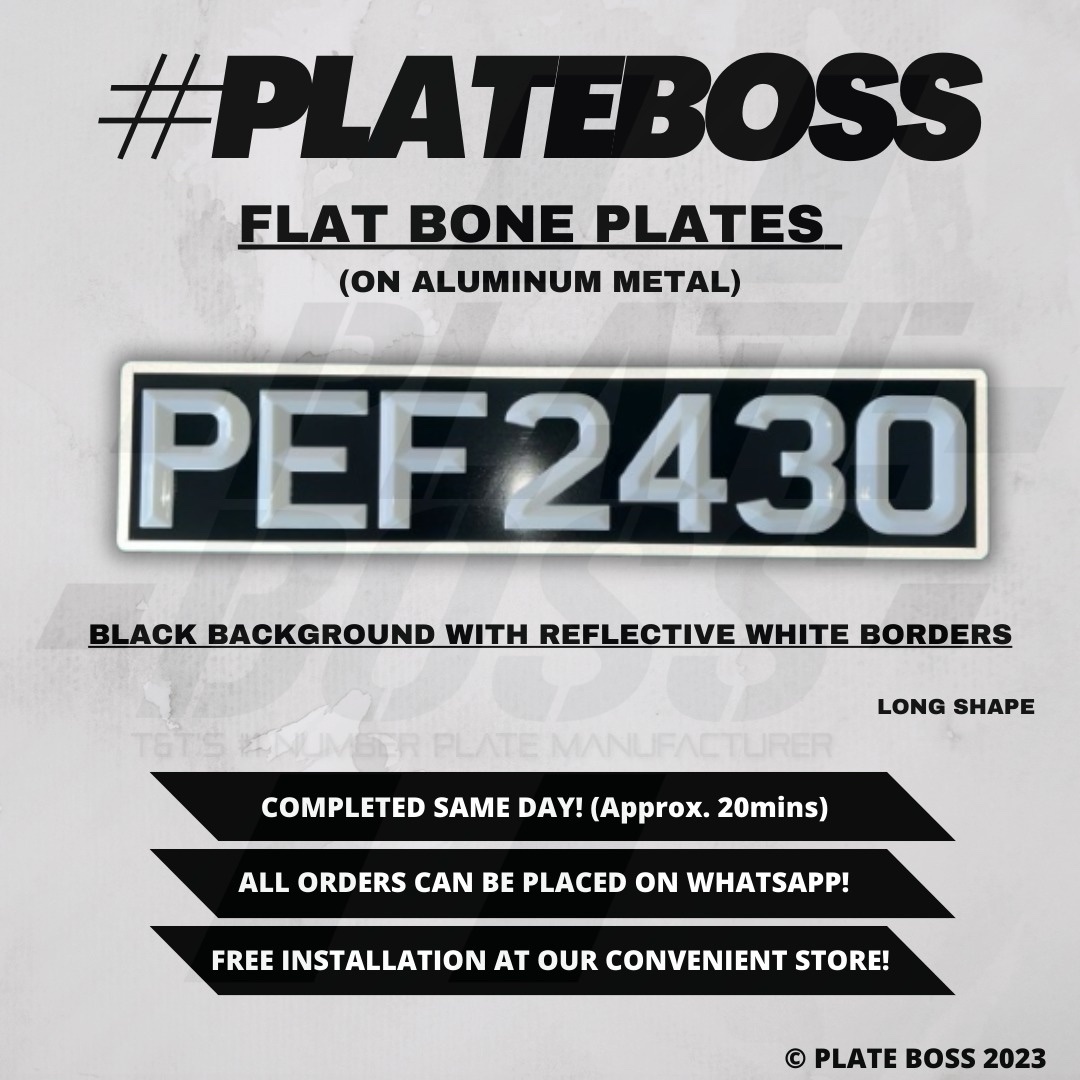 Black Background with Reflective White Borders (Flat Bone on Aluminum Metal) - SINGLE