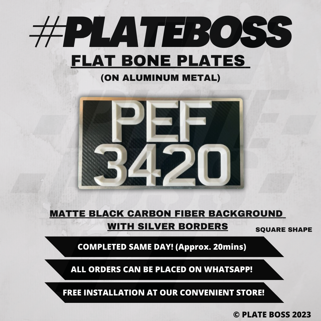 Matte Black Carbon Fiber Background with Silver Borders (Flat Bone on Aluminum Metal) - PAIR